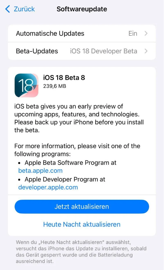 恒山苹果手机维修分享苹果 iOS / iPadOS 18 开发者预览版 Beta 8 发布 